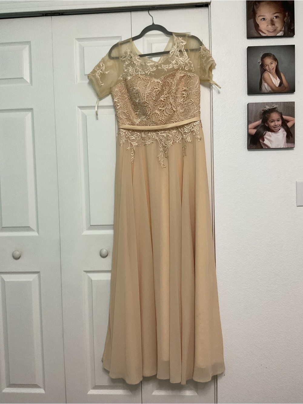 Formal Lace & Chiffon Dress in Champagne